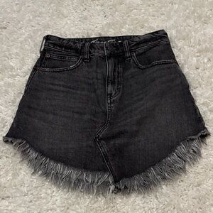 We The Free Washed Black High-Rise Frayed Hem Skirt